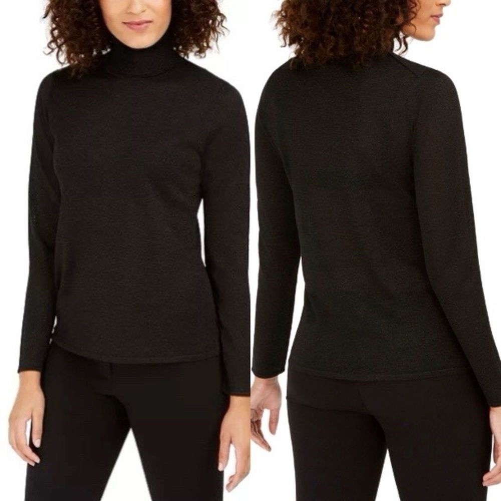 Anne Klein- Metallic-Flecked Turtleneck Sweater